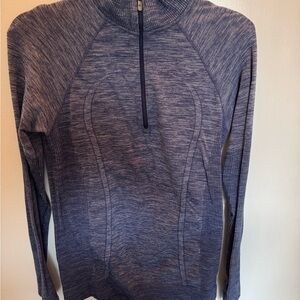 Womens Heather Navy Quarter-Zip Performance Sweater